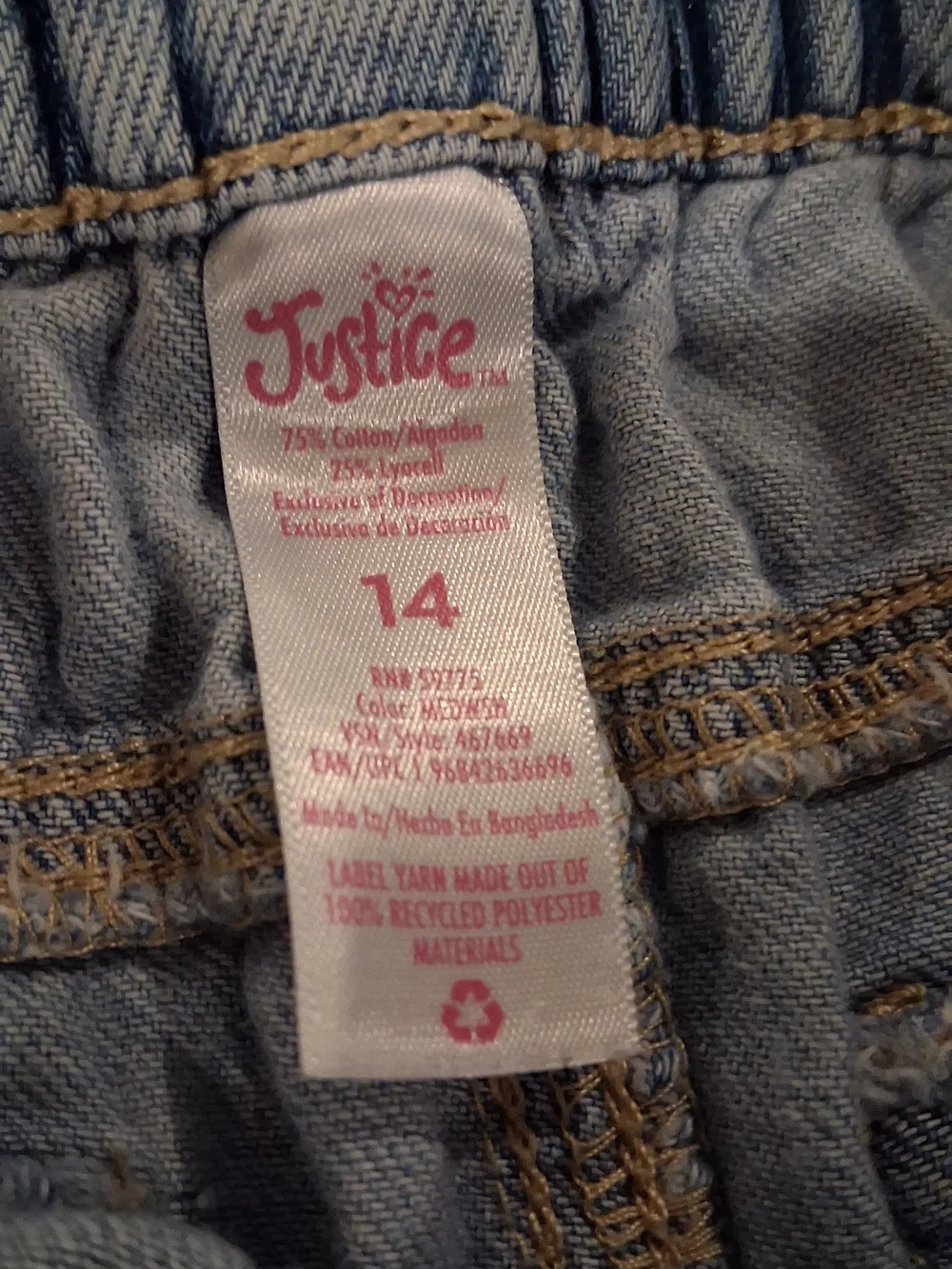 Girls Size 14 Light Blue Baggy Denim